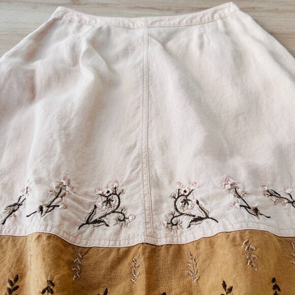 J. Jill Floral Embroidered Linen A-Line Cream Skirt w Pockets Size 10 / Cottage - Picture 7 of 16